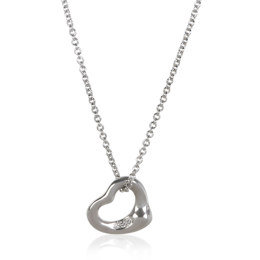 Tiffany & Co. Platinum Diamond Elsa Peretti Open Heart Pendant
